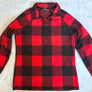 NWOT Women’s Small Eddie Bauer Quest Fleece Plaid 1/4 Zip Pullover Red Black